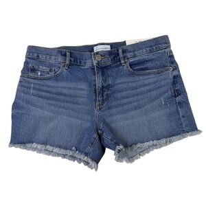 NWT‎ Loft Denim Shorts Womens 28/6 Blue Med Wash Frayed Raw Hem High Rise 529551